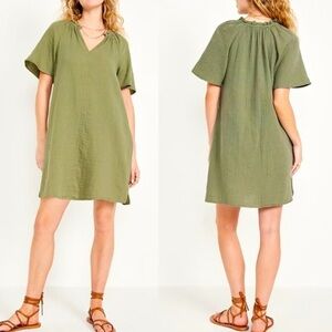 Old Navy Dress‎ Crinkle Gauze Mini Swing Oversized Minimalist NWT Army Green M